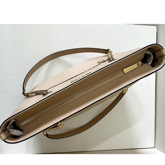 New Michael Kors Jet Set Medium Front Zip Chain Tote Pebble Leather Buff - Picture 6 of 6